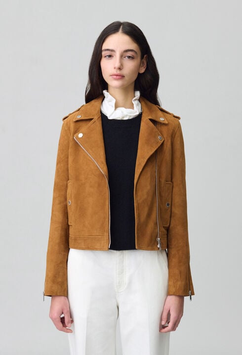 Suede leather biker jacket