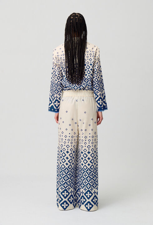 Wide-Leg Fluid Print Trousers