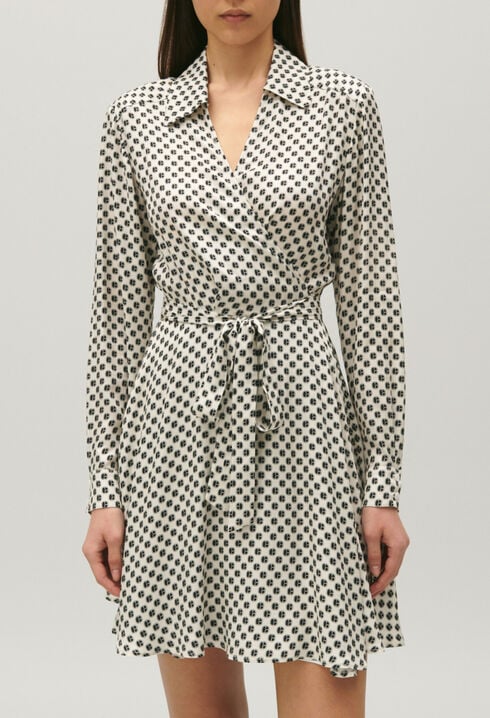 Black and white patterned wrap dress