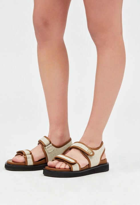 Beige leather and canvas sandals