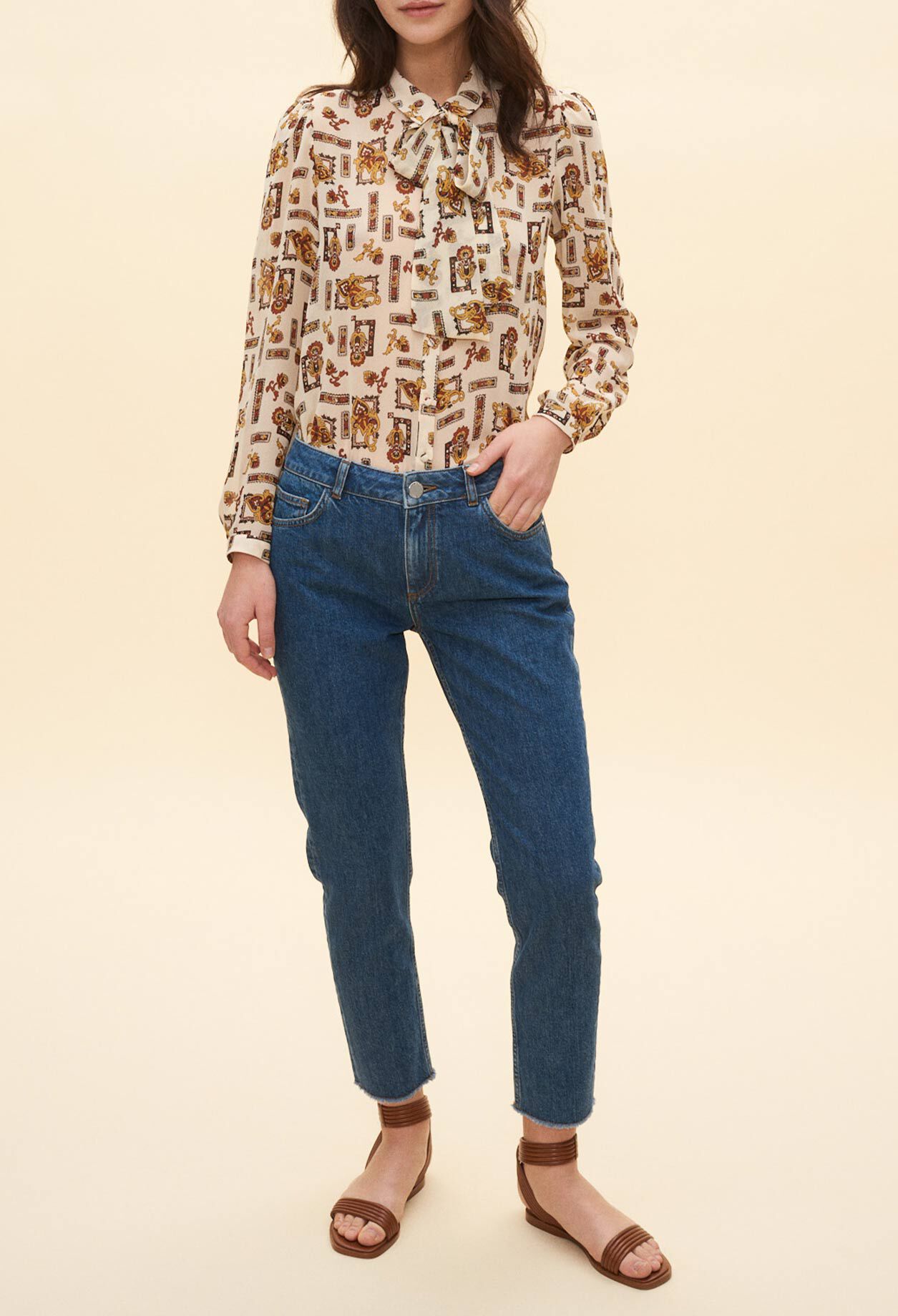 Patterned pussy bow blouse