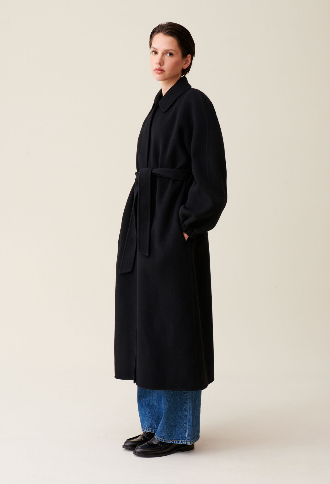 Brown belted long coat