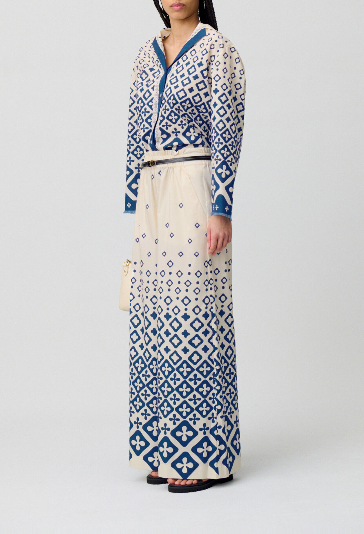 Wide-Leg Fluid Print Trousers