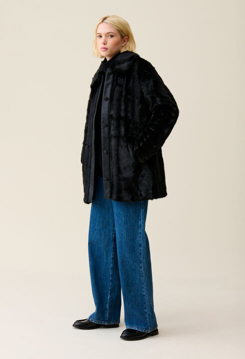 Black faux fur coat