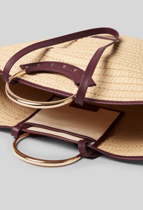 Braided raffia basket with handles