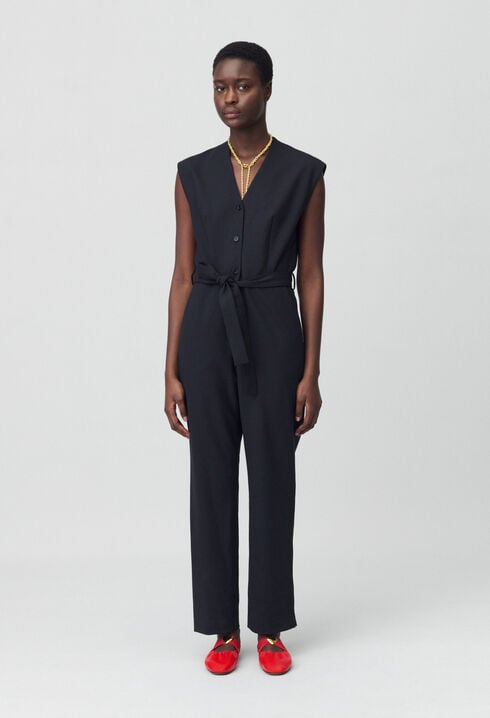 Black short-sleeve jumpsuit