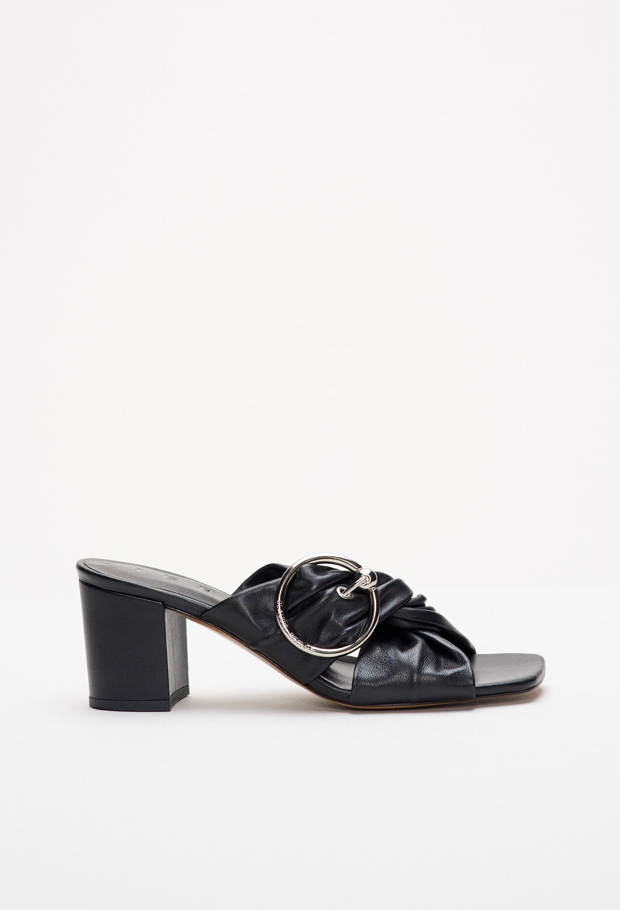Mule sandal with metal buckle