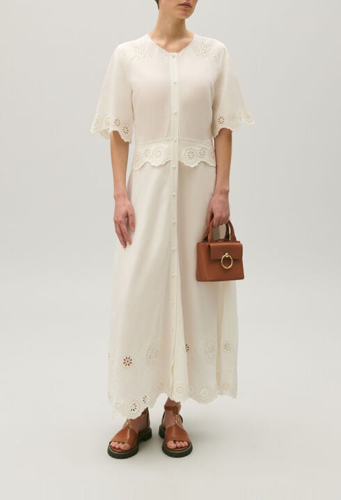 Long ecru broderie anglaise dress