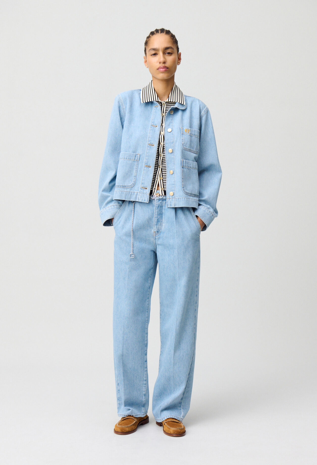 Denim jacket with Peter Pan collar