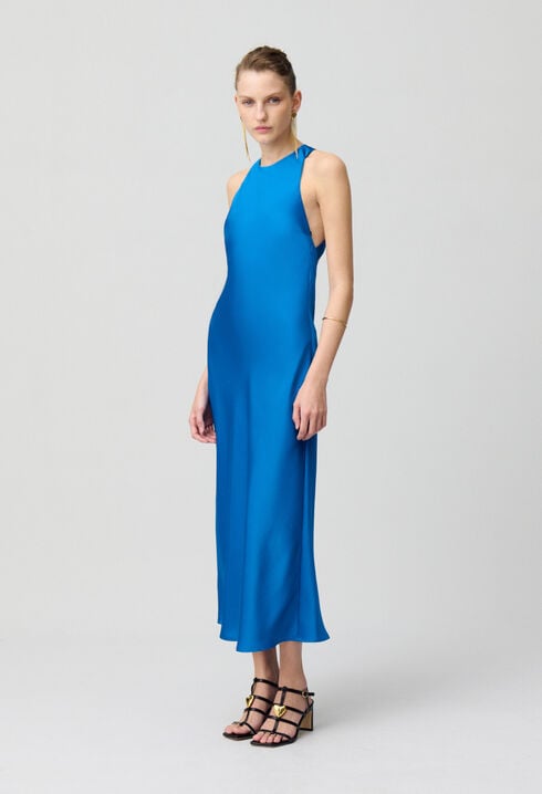 Satin Open-Back Maxi Dress