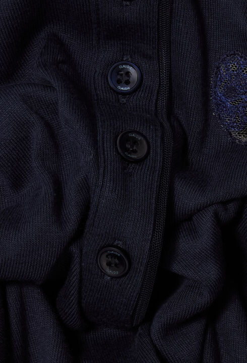 Navy Cotton Henley Top with Lace Heart