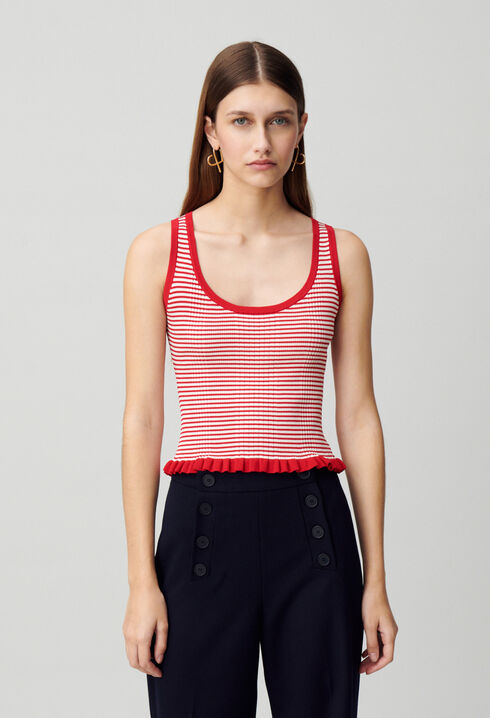 Striped fine-knit tank top