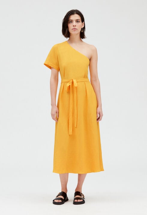 Yellow asymmetric midi dress