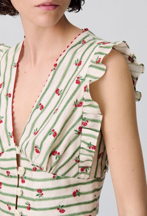 Printed Ruffle Trim Top