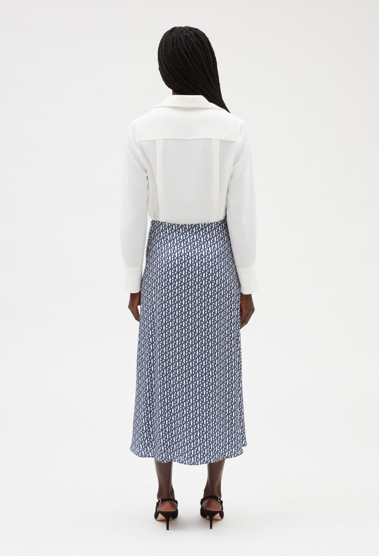 Monogrammed blue midi skirt