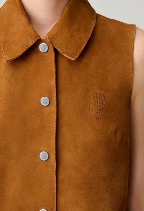 Sleeveless leather jumpsuit