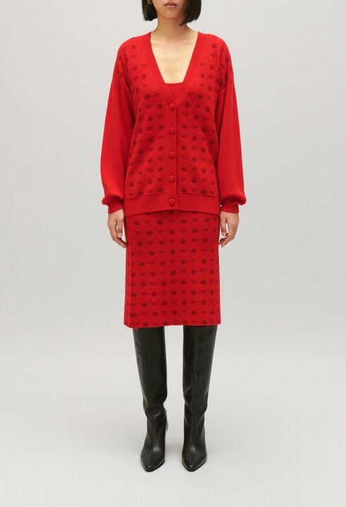 Red jacquard cardigan