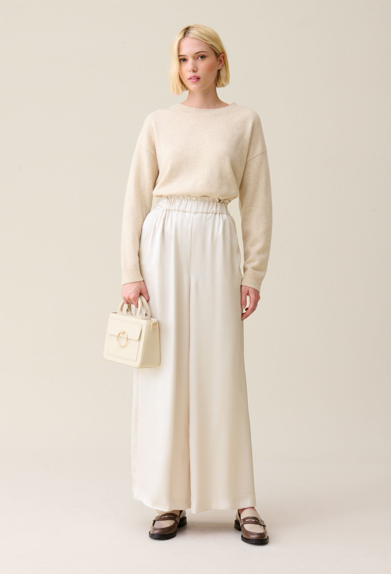 Wide-leg trousers with smocked waistband