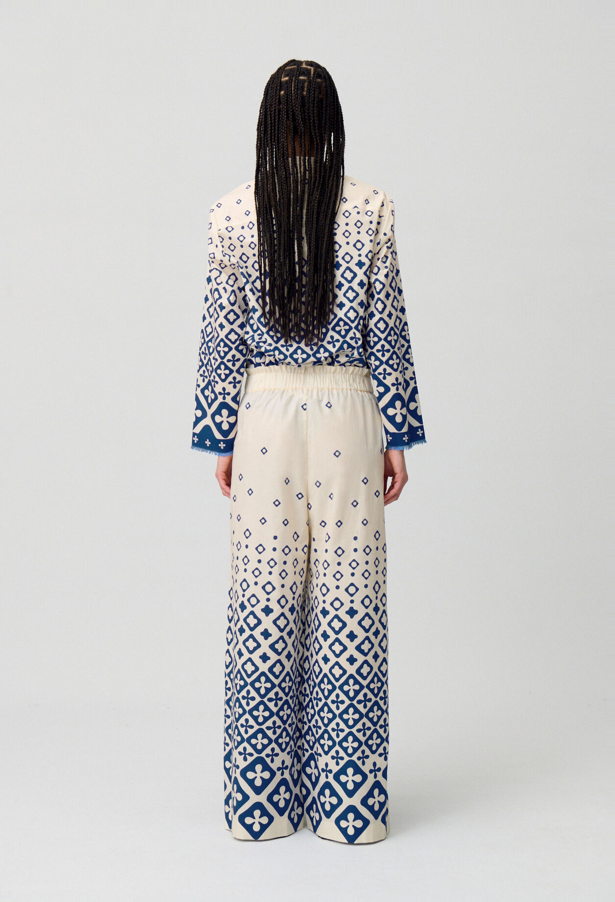 Wide-Leg Fluid Print Trousers