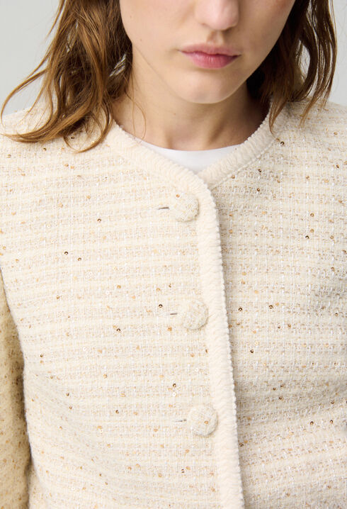Buttoned short tweed jacket