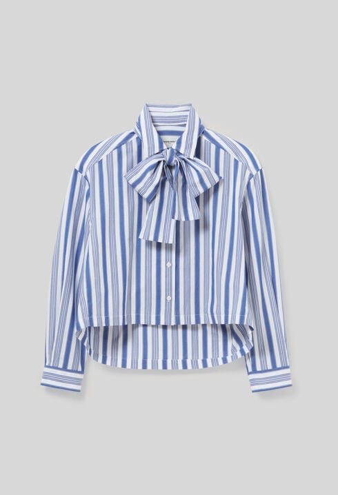 Striped shirt with bow collar