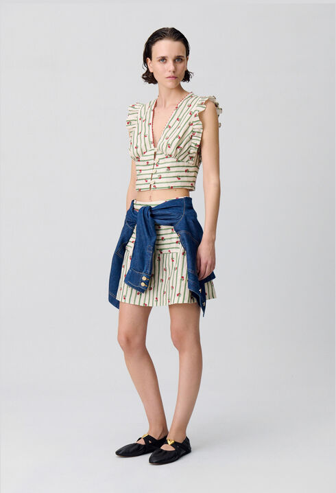 Printed Ruffle Trim Top