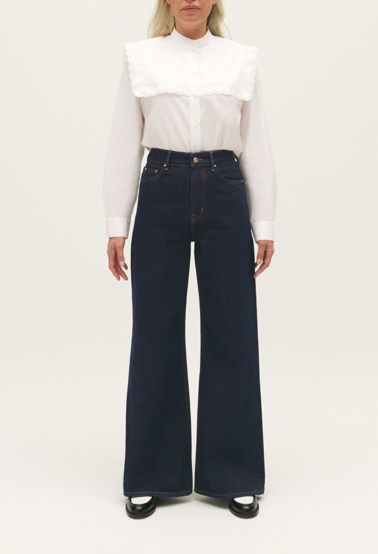 Blue straight-leg raw denim jeans