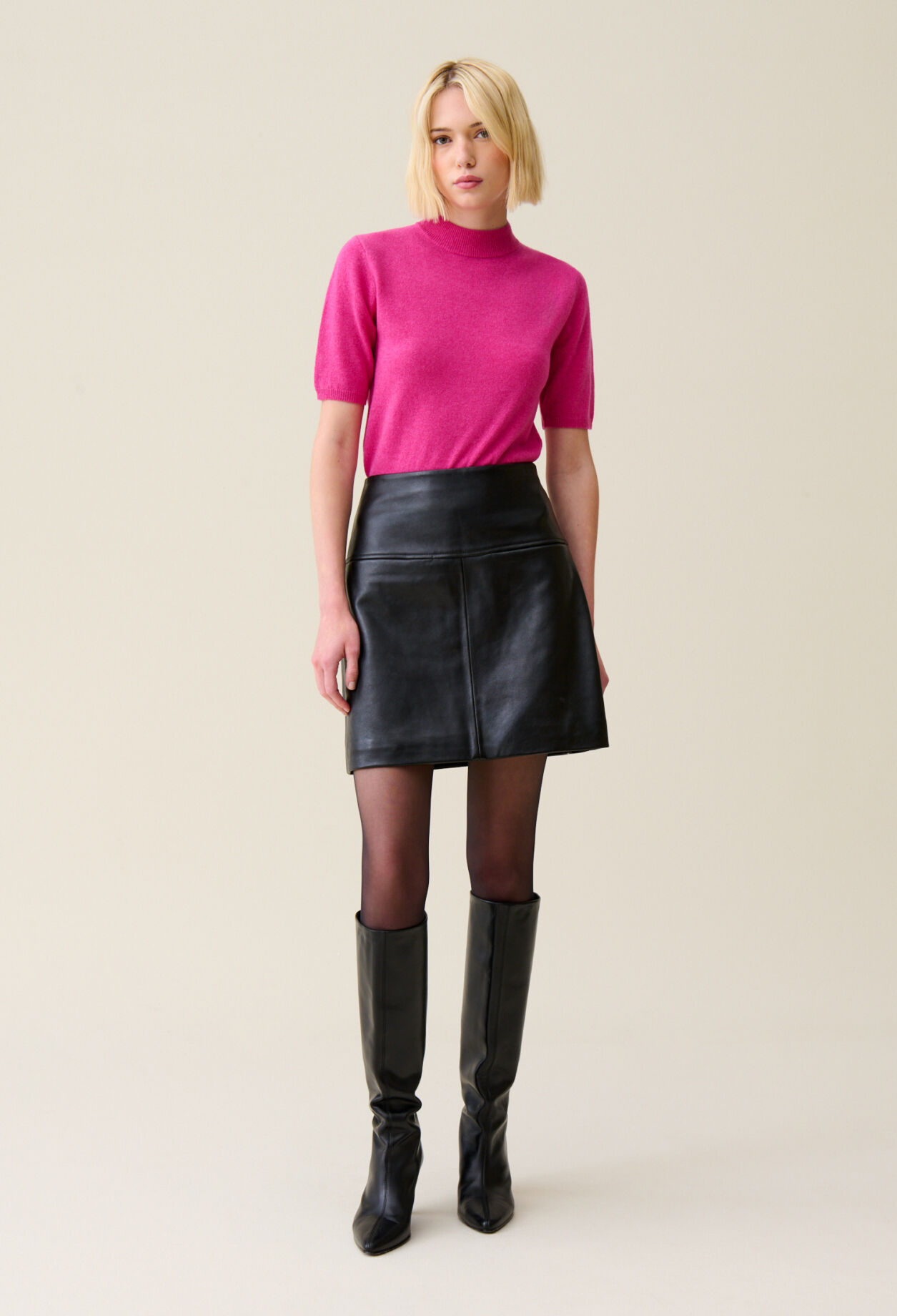 Black leather knee length skirt clearance