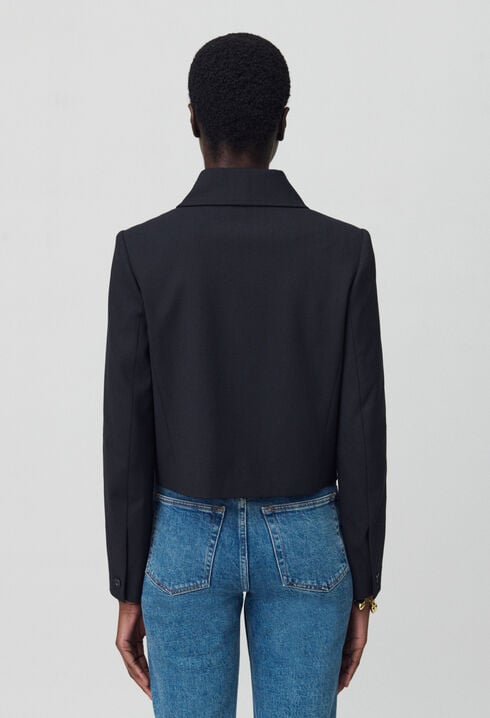 Black wool-blend box jacket