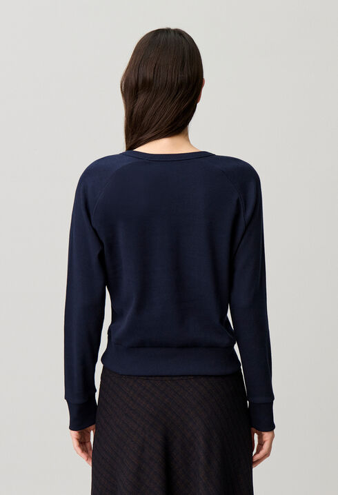 Navy Cotton Henley Top with Lace Heart