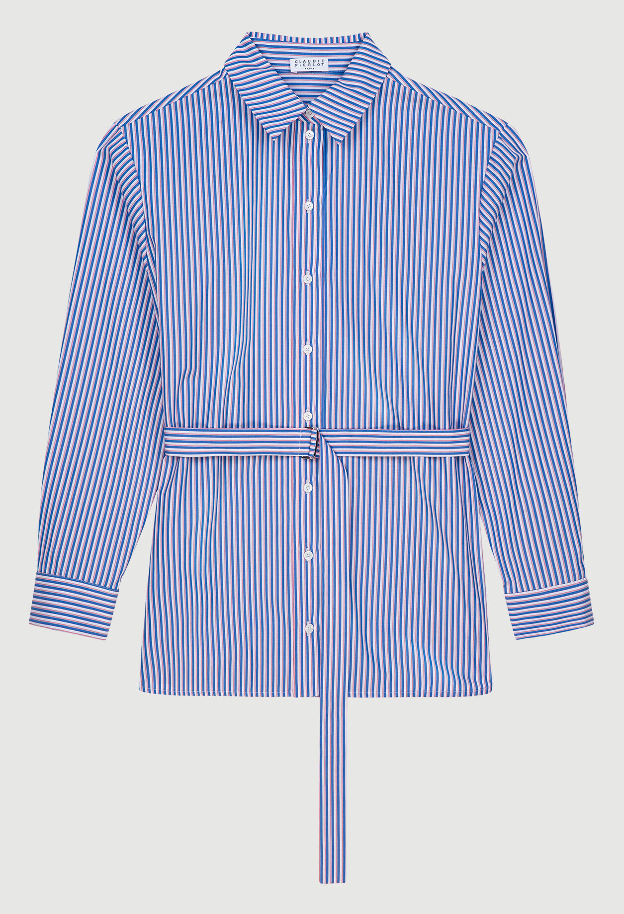 Belted striped shirt