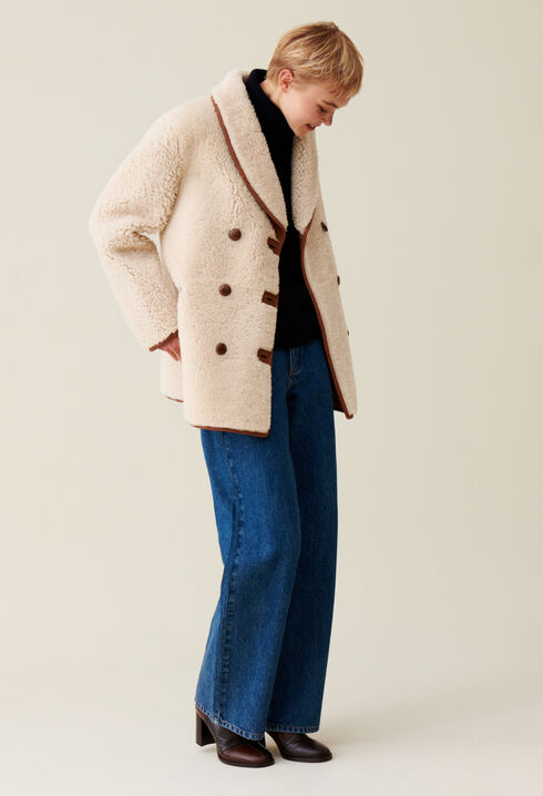 Reversible ecru wool coat