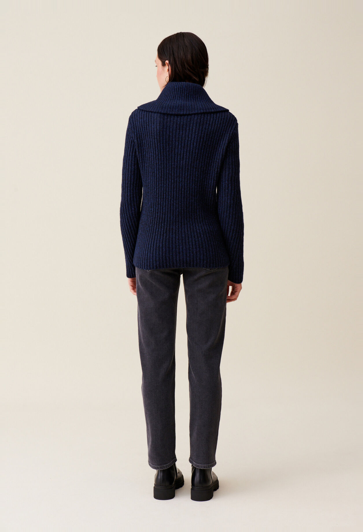 Zip-neck knitted jumper