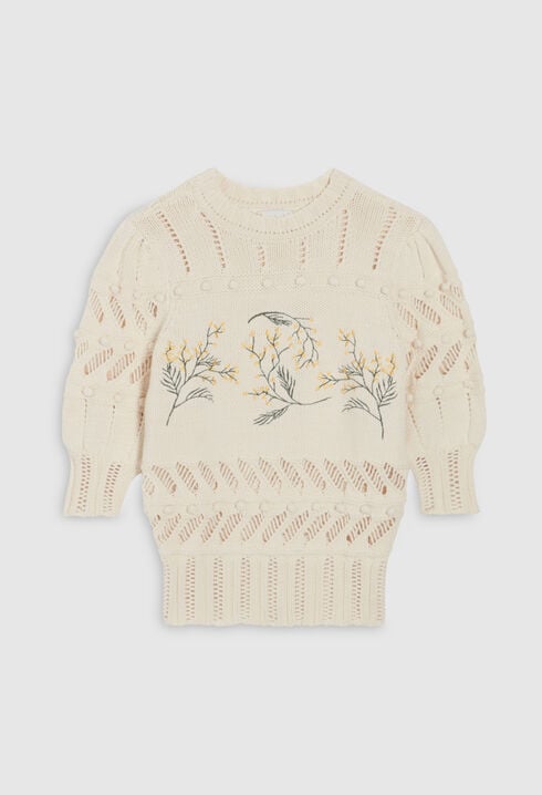 Knitted jumper with mimosa motifs