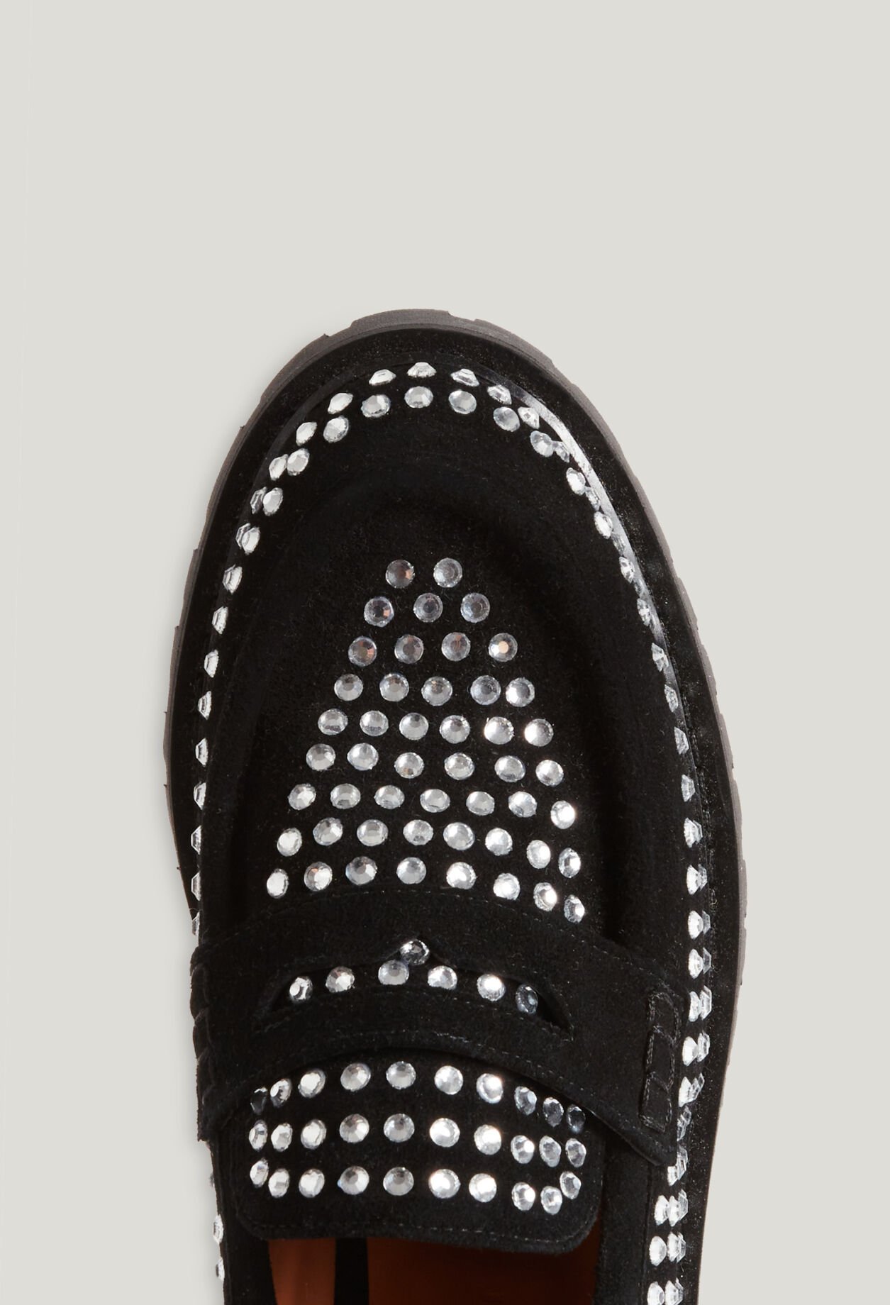 Leather loafers with rhinestones