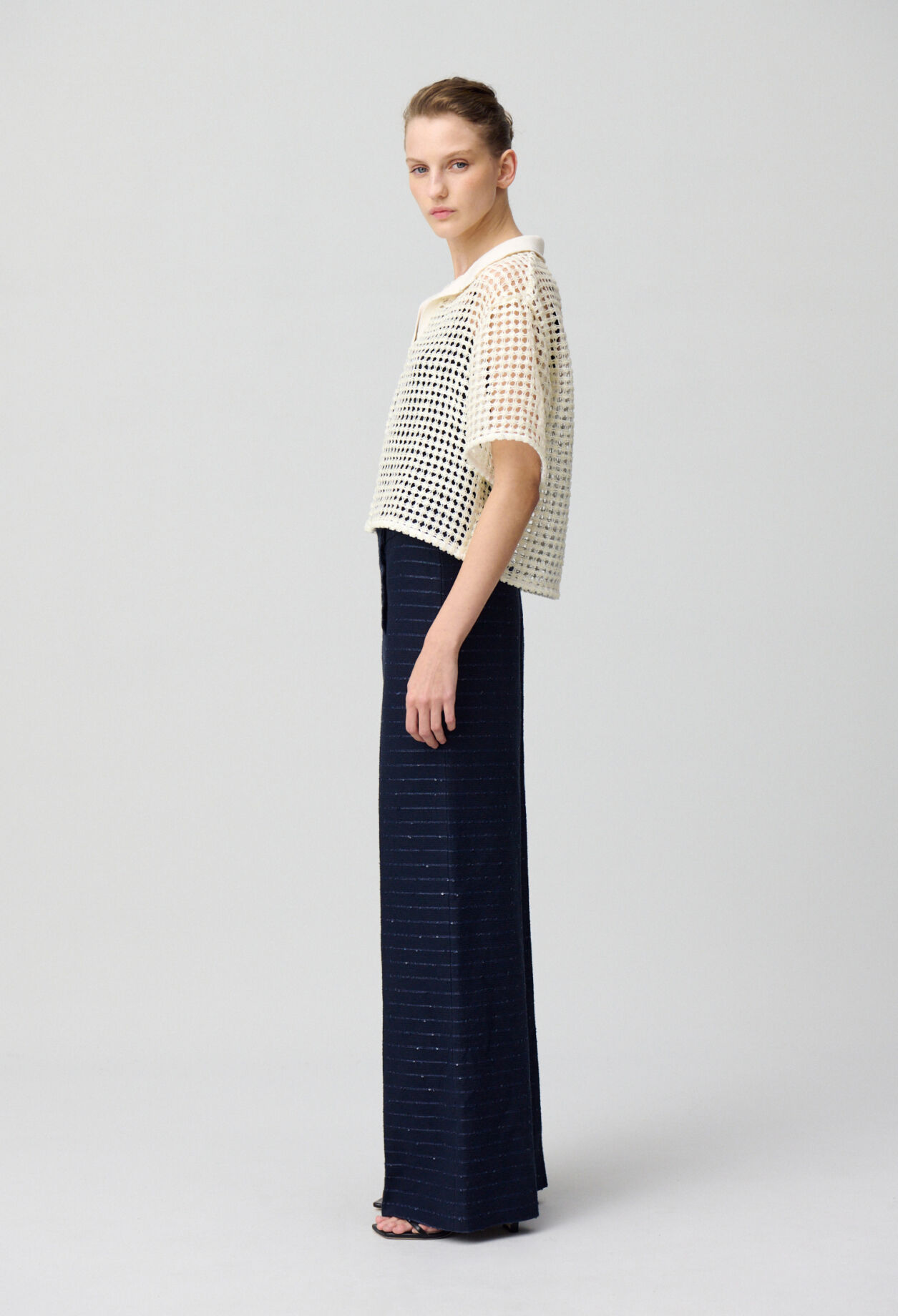 Striped straight cut trousers