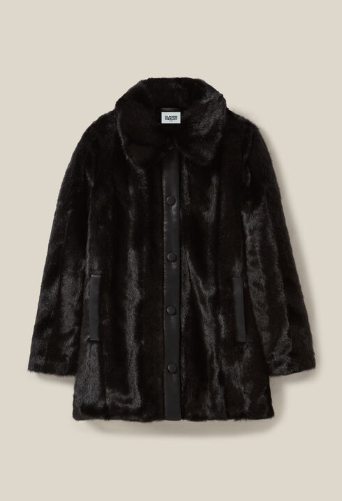 Black faux fur coat