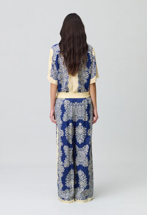 Wide-Leg Fluid Print Trousers