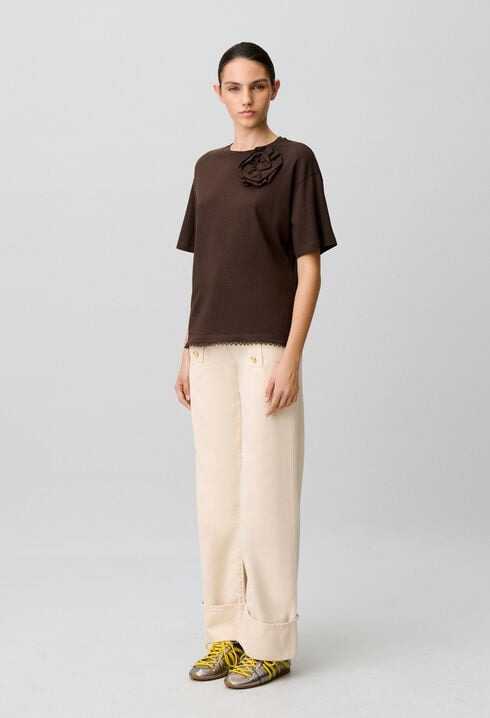 Tone-on-tone floral jersey T-shirt