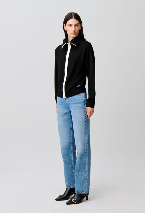 Zip-neck knitted cardigan