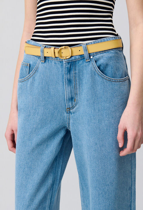 Leather belt gold buckle