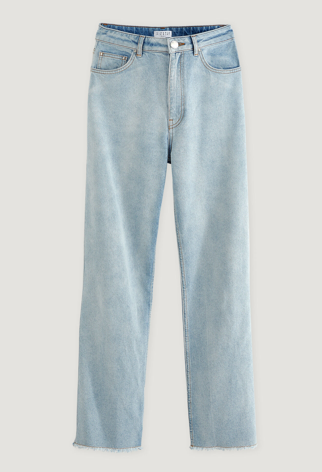 High-waisted light blue jeans