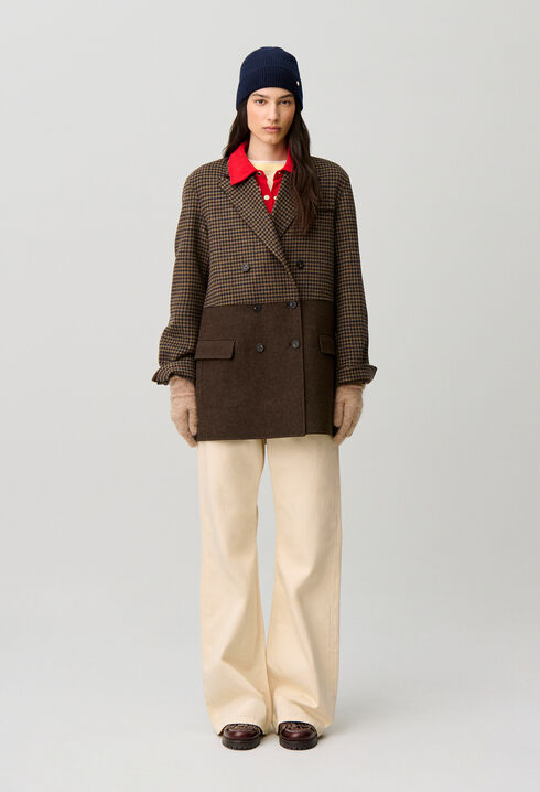 Plain checked wool coat