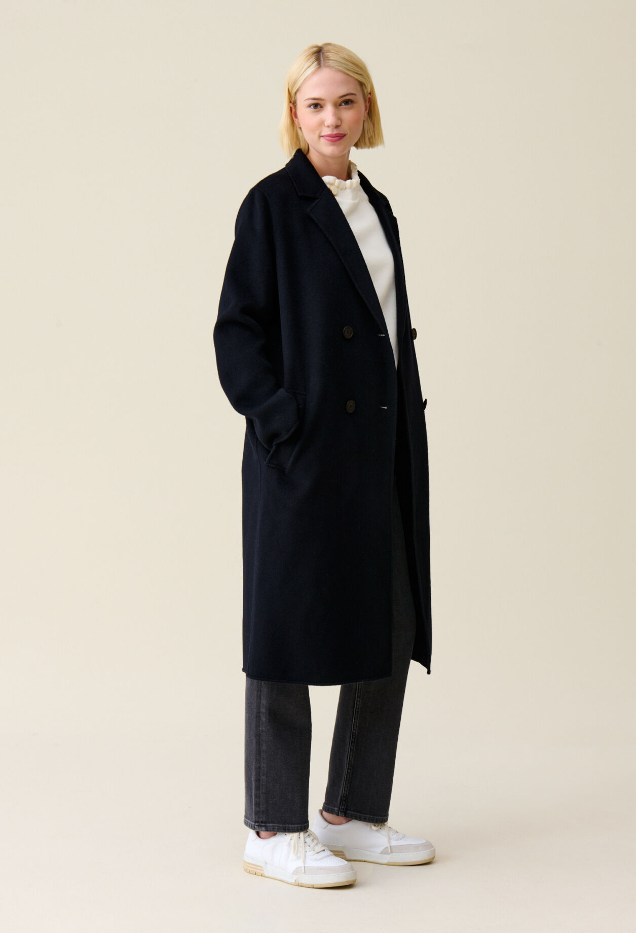 Navy blue mid length wool coat for women Claudie Pierlot
