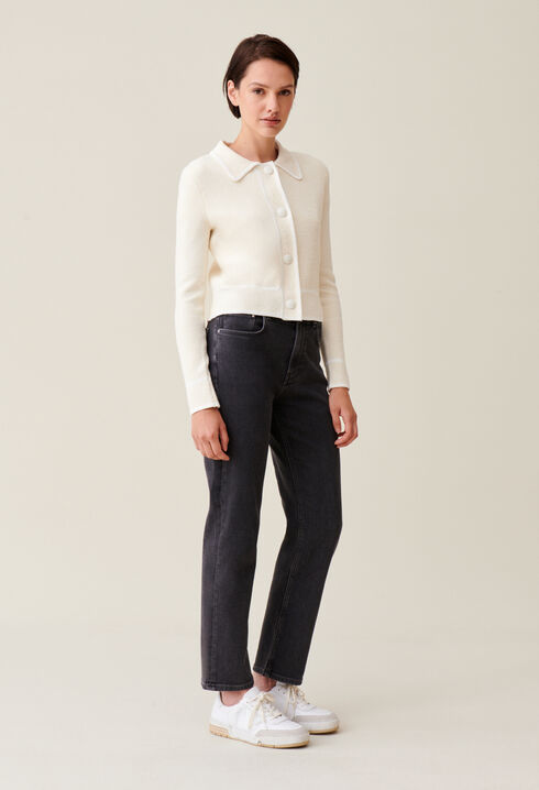 Mottled cardigan with piping