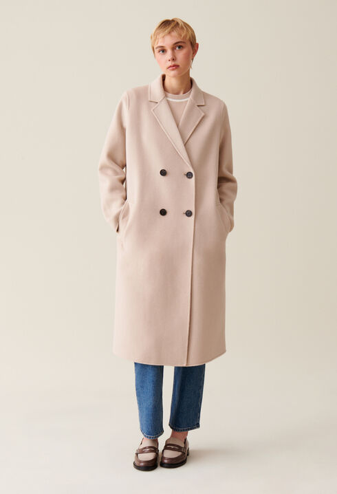 Mid-length beige wool blend coat 