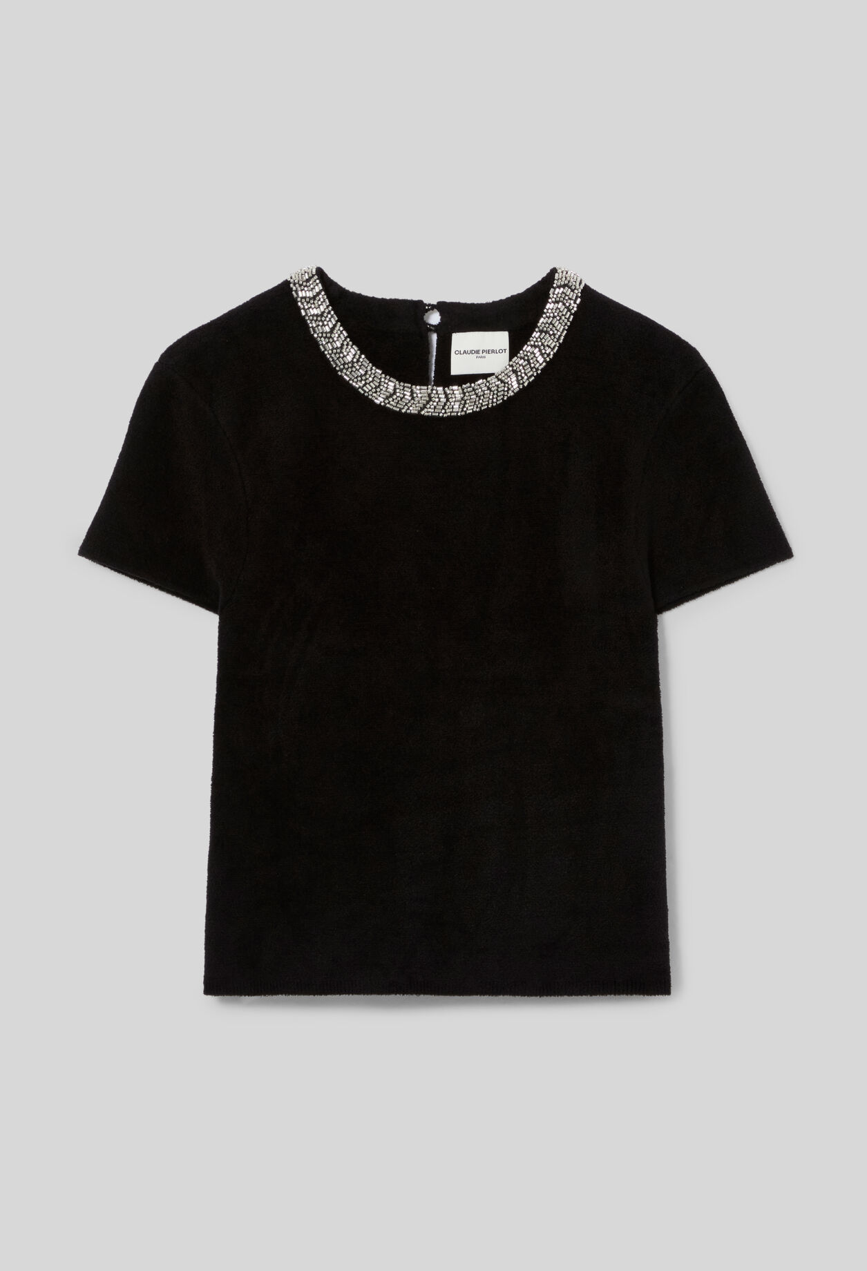 Short velvet-effect knit top