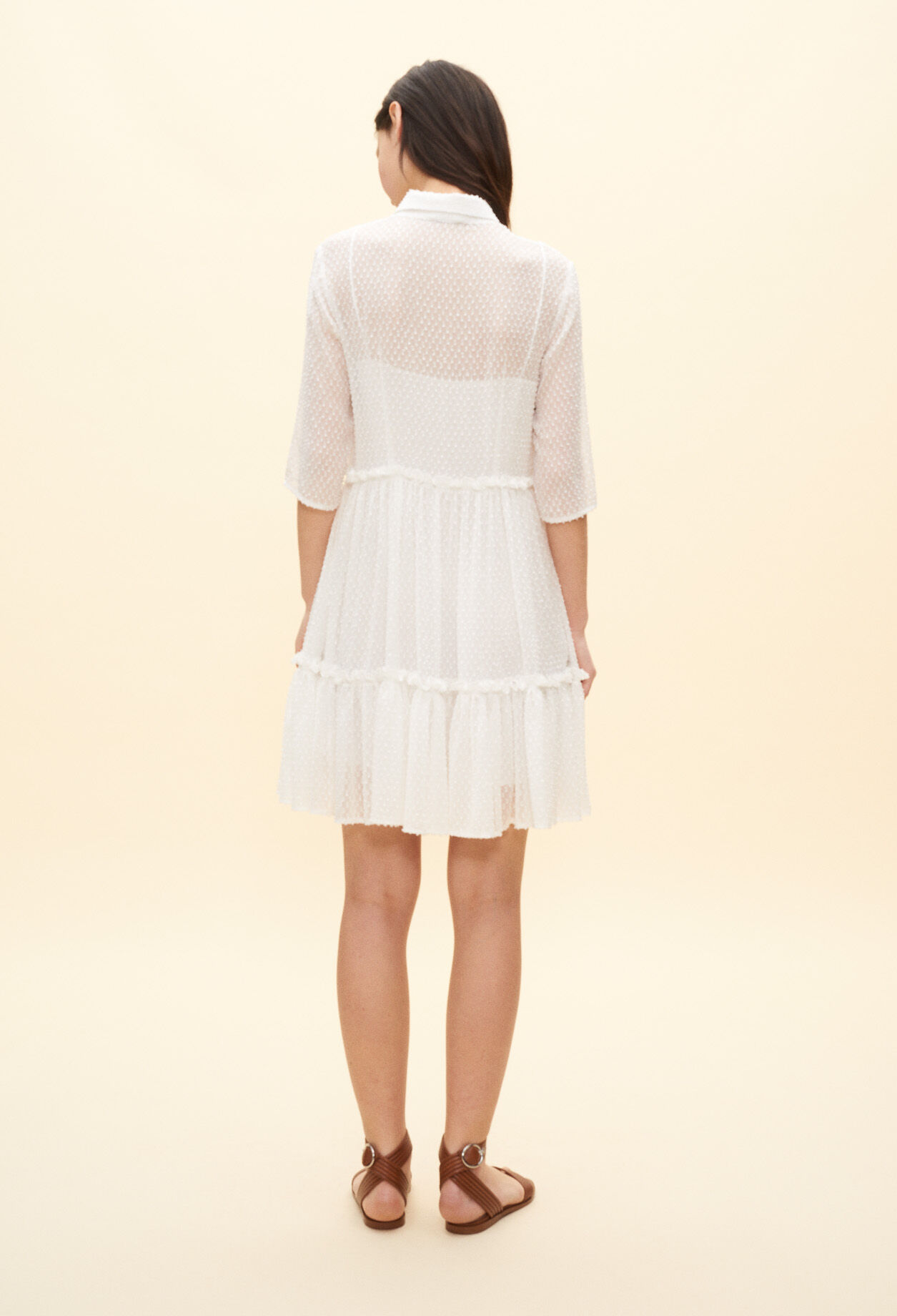 White dotted Swiss shirt dress