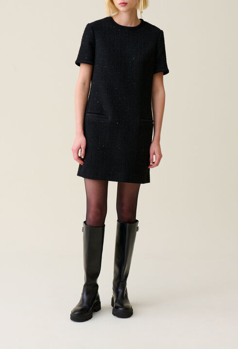 Short black tweed dress