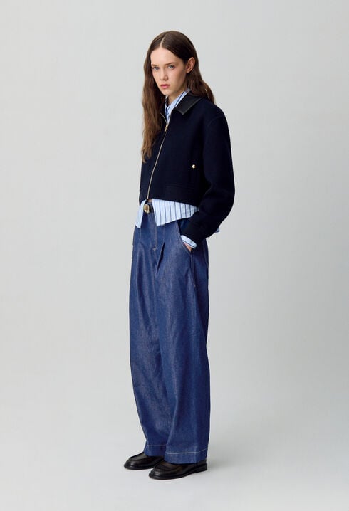 Raw denim straight-cut jeans